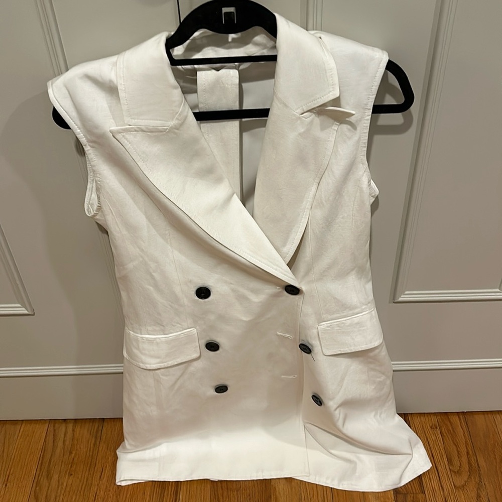H & M White Linen Sleeveless Blazer Dress